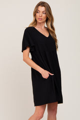 Black Basic V-Neck Dress