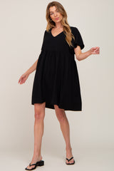 Black Basic V-Neck Dress