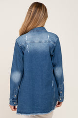 Blue Distressed Frayed Hem Maternity Denim Jacket