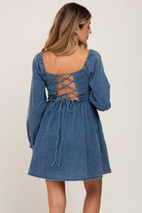 Blue Denim Smocked Maternity Mini Dress