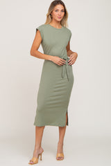 Sage Fitted Side Slit Maternity Midi Dress