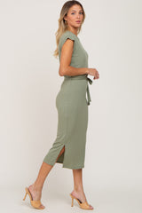 Sage Fitted Side Slit Midi Dress