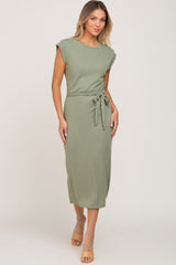 Sage Fitted Side Slit Midi Dress