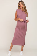 Mauve Fitted Side Slit Maternity Midi Dress