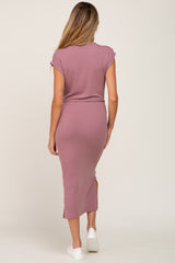 Mauve Fitted Side Slit Maternity Midi Dress