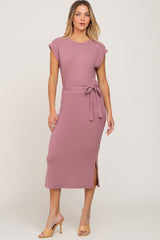 Mauve Fitted Side Slit Maternity Midi Dress