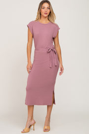 Mauve Fitted Side Slit Midi Dress