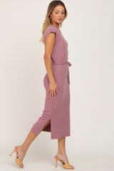 Mauve Fitted Side Slit Midi Dress