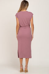 Mauve Fitted Side Slit Midi Dress