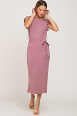 Mauve Fitted Side Slit Midi Dress