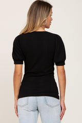 Black Ribbed Puff Sleeve Top