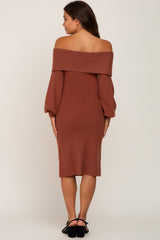 Rust Off Shoulder Maternity Sweater Dress