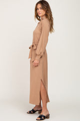 Taupe Button Accent Collared Maxi Dress