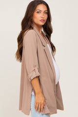 Taupe Side Slit 3/4 Sleeve Maternity Blazer