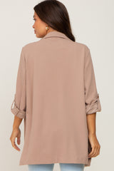 Taupe Side Slit 3/4 Sleeve Maternity Blazer