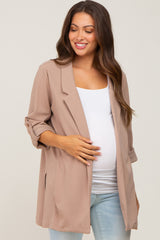 Taupe Side Slit 3/4 Sleeve Maternity Blazer