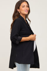 Black Side Slit 3/4 Sleeve Maternity Blazer