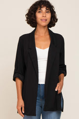 Black Side Slit 3/4 Sleeve Blazer