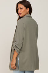 Olive Side Slit 3/4 Sleeve Maternity Blazer