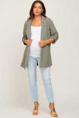 Olive Side Slit 3/4 Sleeve Maternity Blazer