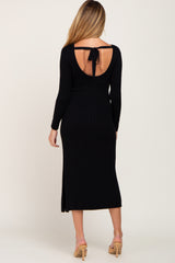 Black Ribbed Side Slit Maternity Midi Sweater Dress