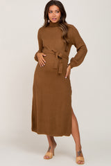 Camel Turtle Neck Maternity Sweater Dress