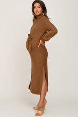 Camel Turtle Neck Maternity Sweater Dress