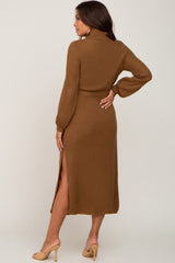 Camel Turtle Neck Maternity Sweater Dress