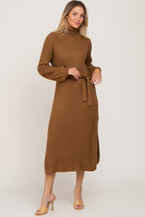 Camel Turtle Neck Maternity Sweater Dress