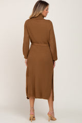 Camel Turtle Neck Sweater Dress