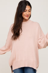 Light Pink Mock Neck Exposed Seam Maternity Sweater