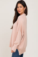 Light Pink Mock Neck Exposed Seam Sweater