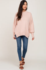 Light Pink Mock Neck Exposed Seam Sweater