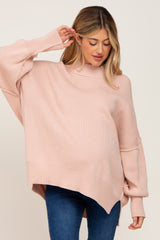 Light Pink Mock Neck Exposed Seam Maternity Sweater