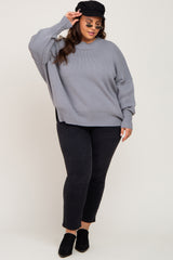 Grey Mock Neck Exposed Seam Plus Sweater