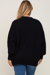 Black Mock Neck Exposed Seam Maternity Plus Sweater