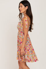 Magenta Floral Shoulder Tie Dress