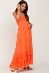 Orange Smocked Caged Back Maternity Dress