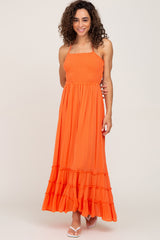 Orange Smocked Caged Back Maternity Dress