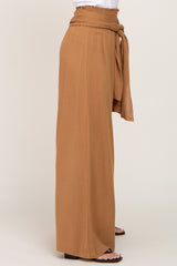 Camel High Waist Tie Front Wide Pants