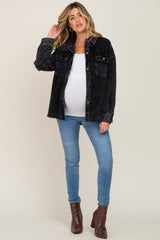 Black Corduroy Maternity Shirt Jacket