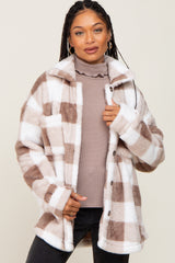 Mocha Plaid Fuzzy Maternity Shirt Jacket