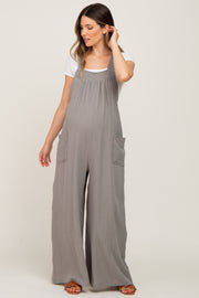 Olive Wide Leg Tie Back Maternity Overalls