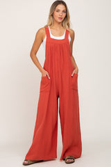 Rust Wide Leg Tie Back Maternity Overalls