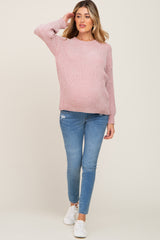 Mauve Soft Chenille Knit Maternity Sweater