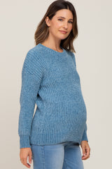 Blue Soft Chenille Knit Maternity Sweater