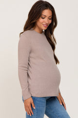 Taupe Basic Ribbed Long Sleeve Maternity Top