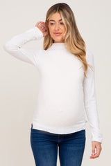 White Brushed Ribbed Mock Neck Maternity Top