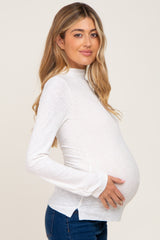 White Brushed Ribbed Mock Neck Maternity Top