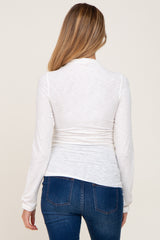 White Brushed Ribbed Mock Neck Maternity Top